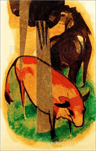 Black Brown Horse and Yellow Cow by Franz Marc paintings reproduction